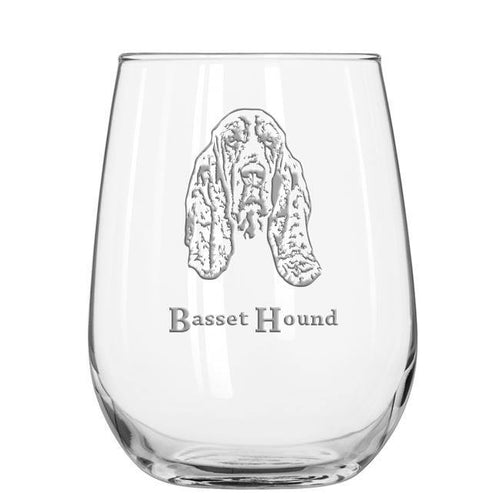 Bassett Hound stemless wine glass - National Etching