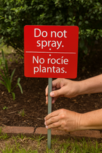Load image into Gallery viewer, Do Not Spray Bilingual Garden Sign – Acrylic with Stainless Stake
