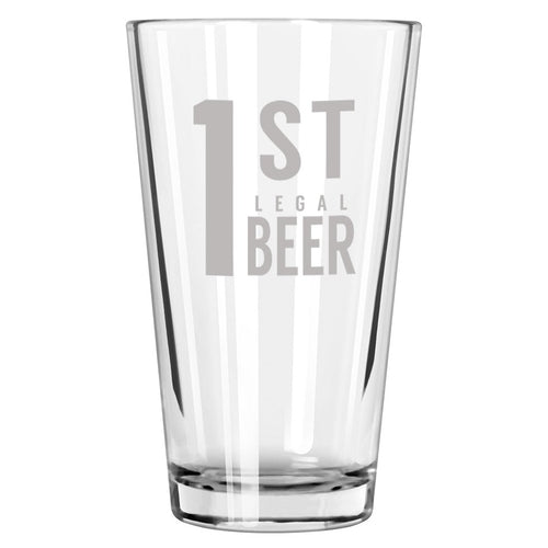1st Legal Beer pint glass shown on a white background.