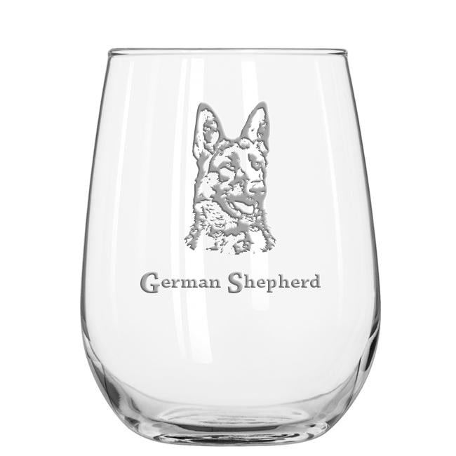 German Shepherd stemless wine glass