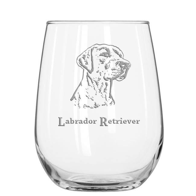 Labrador Retriever stemless wine glass