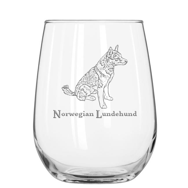 Norweigan Lundehund stemless wine glass