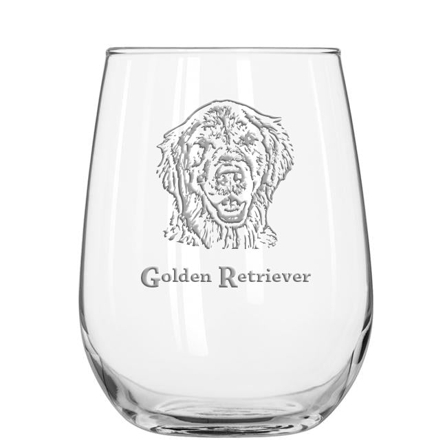 Golden Retriever stemless wine glass