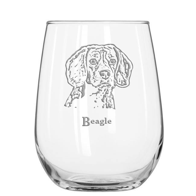 Beagle stemless wine glass - National Etching