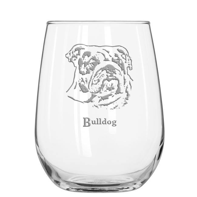 Bulldog stemless wine glass - National Etching