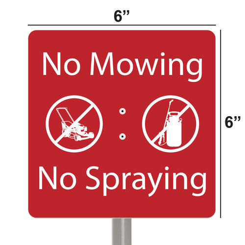 National Etching No Mowing/No Spraying garden sign, size 6x6 inches.
