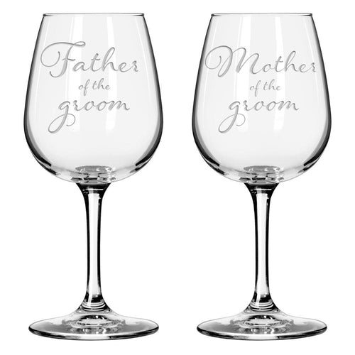 Mother and Father of the Groom wine glass set - National Etching