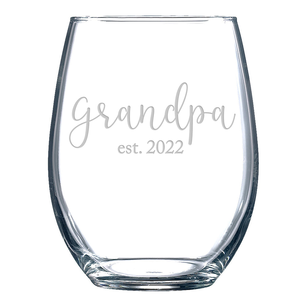 Grandpa est 2022 stemless wine glass