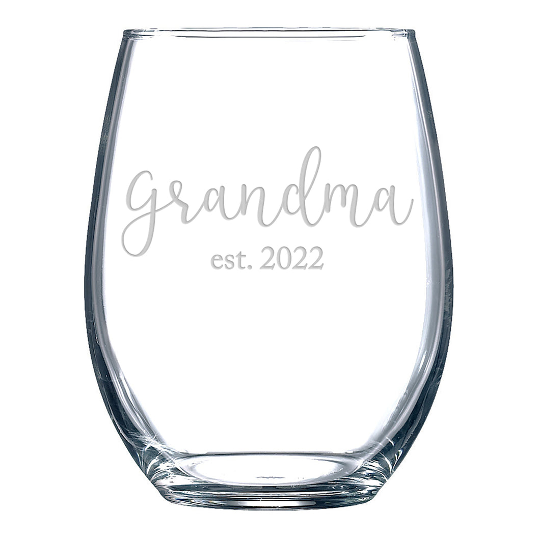 Grandma est 2022 stemless wine glass