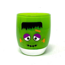 Load image into Gallery viewer, National Etching whimsical monster etched on a green votive.
