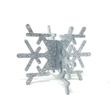 Load image into Gallery viewer, National Etching votive snowflake stand in silver glitter acrylic
