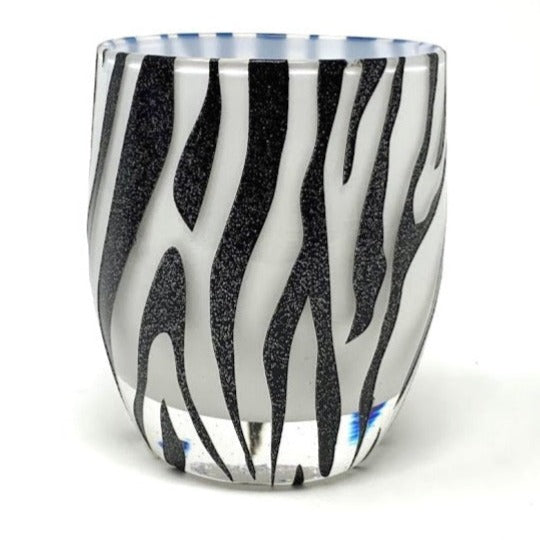 Zebra stripes etching on customer supplied votive by National Etching.
